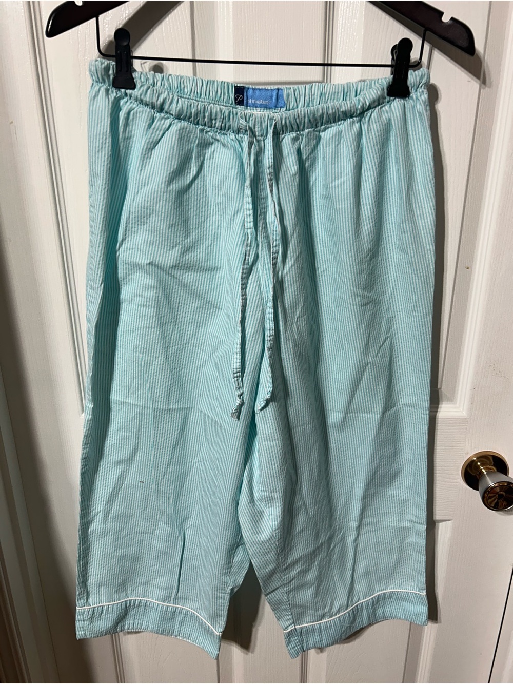 Women's Light Blue Striped Cotton Lounge Pajama Pants